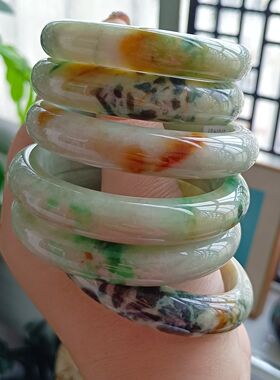 【一物一图】天然翡翠特色玉石手镯细糯种水飘花洒金特色玉石手镯