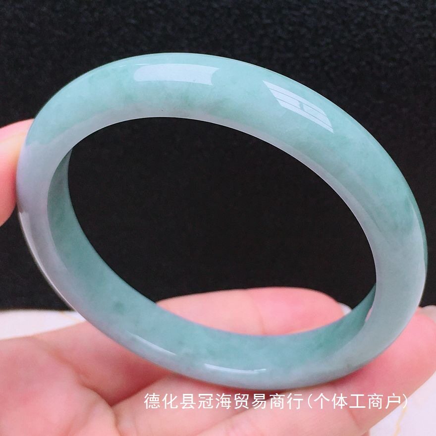 【带证】缅甸浅绿翡翠手镯圆条糯冰种淡蓝油青翡翠玉手镯飘花镯飘