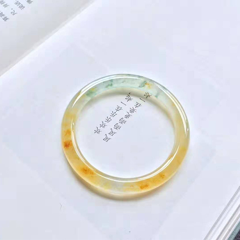 翡翠冰种圆条翡翠手镯老坑天然缅甸黄翡玉石玉手镯少女款玉镯
