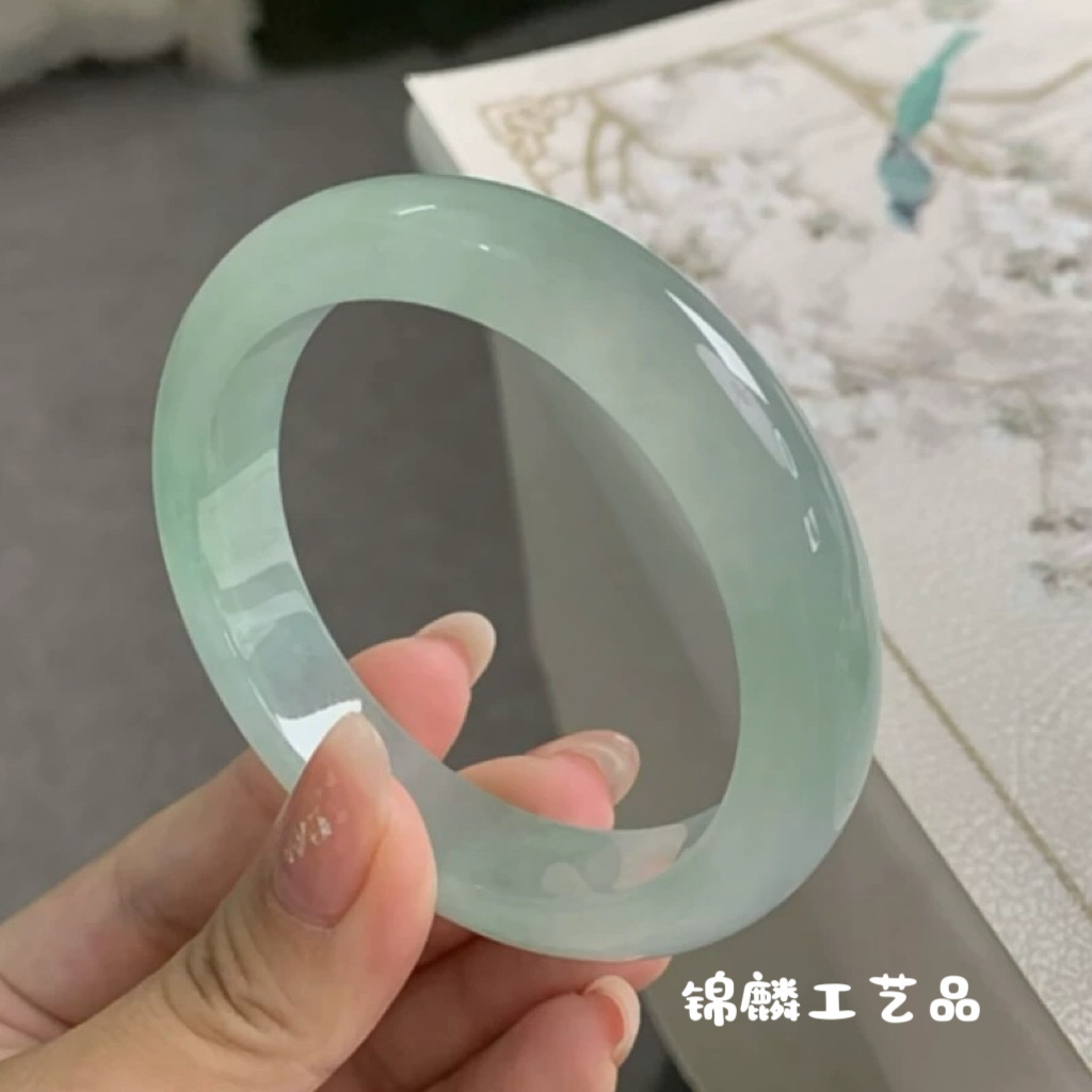 处理翡翠冰种手镯阳绿冰透飘花手镯翡翠手镯油青翡翠玉镯女年轻