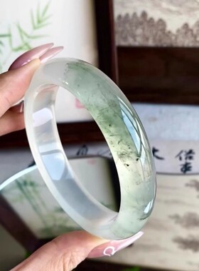 天然缅甸冰种飘花翡翠手镯正圈玻璃种冰透翡翠玉手镯子少女款时尚