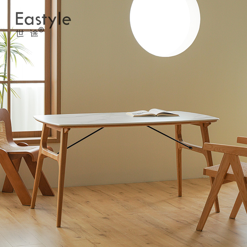 北欧实木白色岩板餐桌家用小户型桌椅组合樱桃木现代简约日式桌子