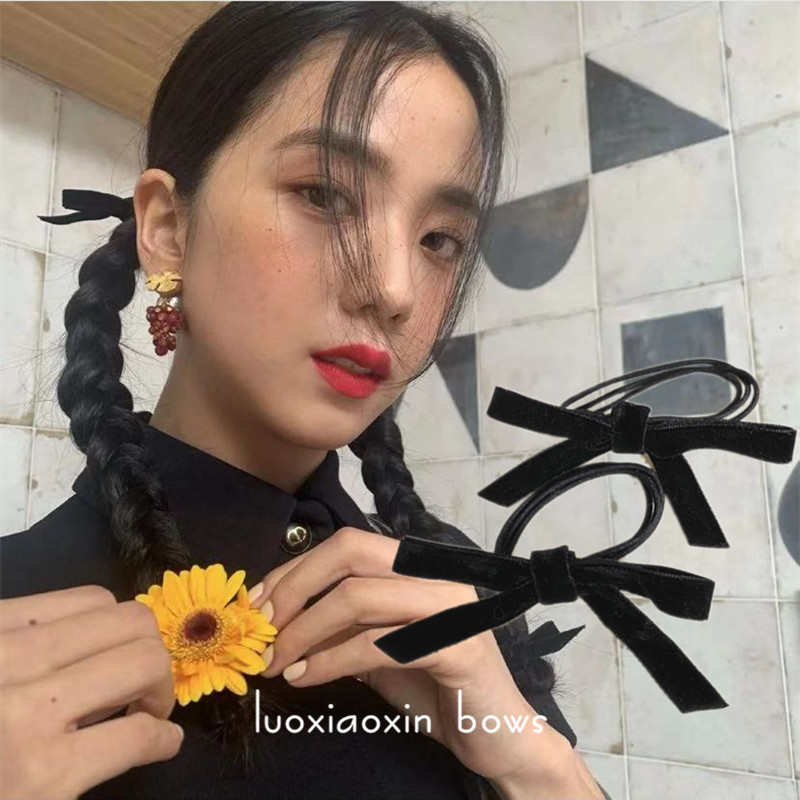 jisoo金智秀同款丝绒对夹麻花辫