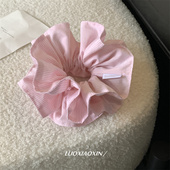 罗小辛 韩系水粉色浅粉miu系条纹双层大肠圈发圈高级感头花头绳女