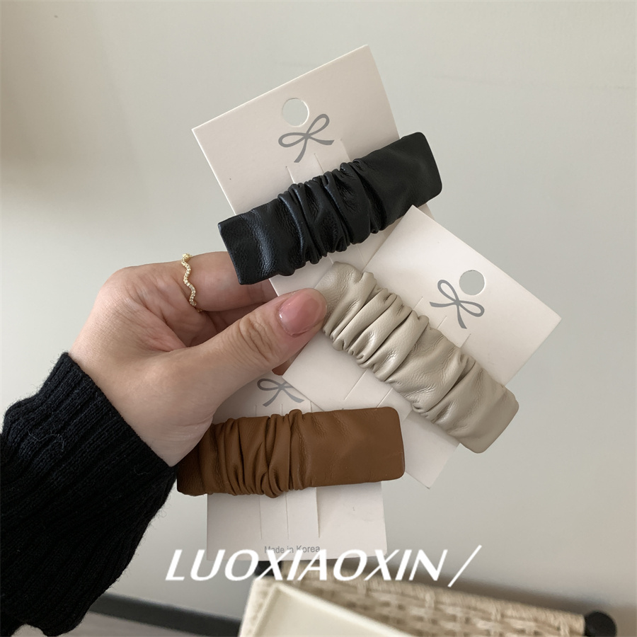 罗小辛韩版黑色PU皮发夹简约气质侧边夹耳后碎发固定细发夹边夹