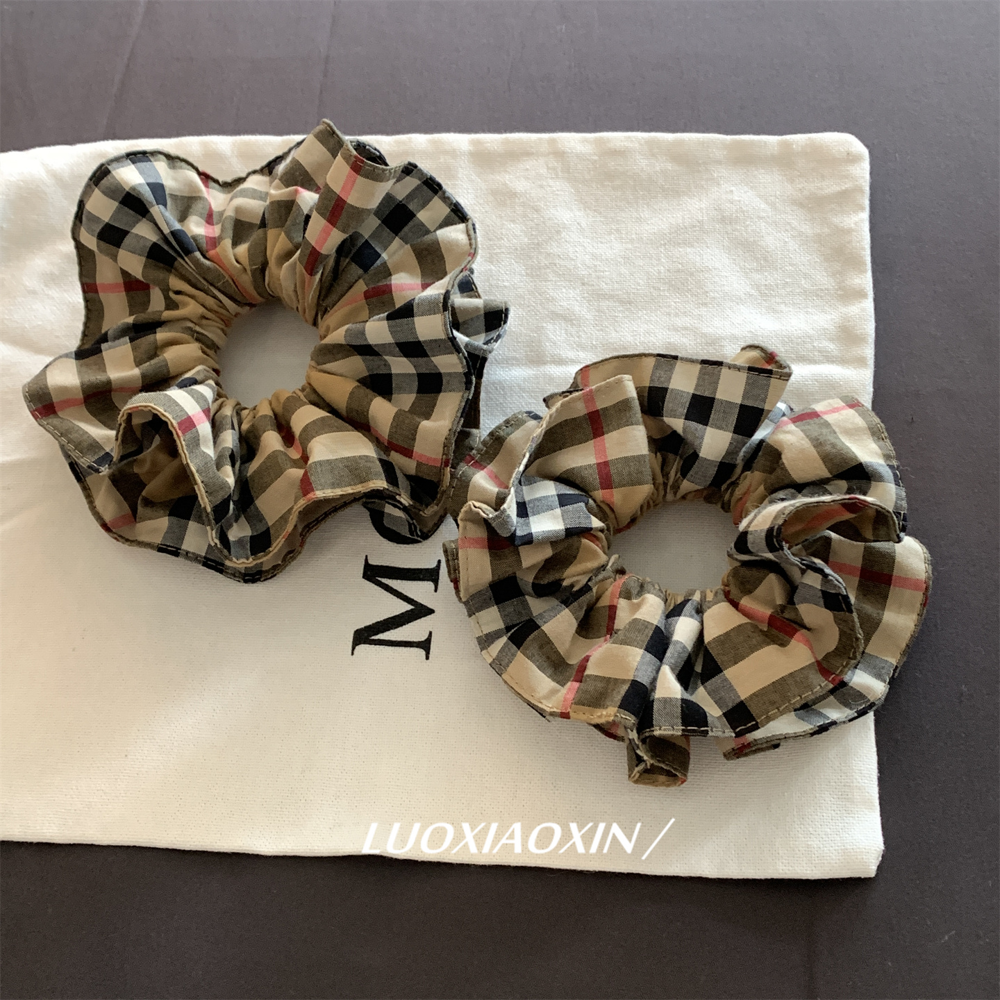 100棉经典英伦风格子大肠发圈女