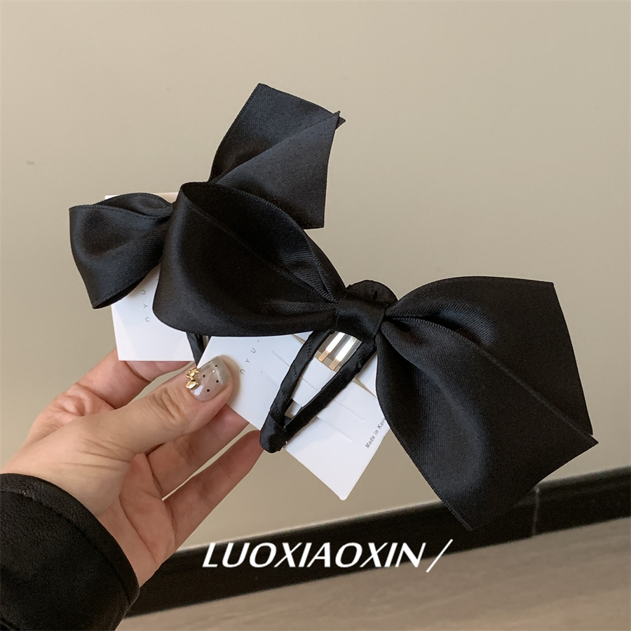 素净~小众黑色简约复古百搭韩国ins蝴蝶结边夹发夹bb夹发饰少女感