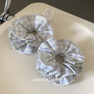 罗小辛 ice韩系ins风浅蓝条纹大肠发圈头花发绳发饰头绳头饰 blue