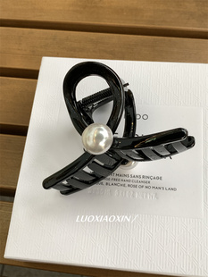 博主同款 韩国ins风简约珍珠小发抓黑色抓夹优雅百搭