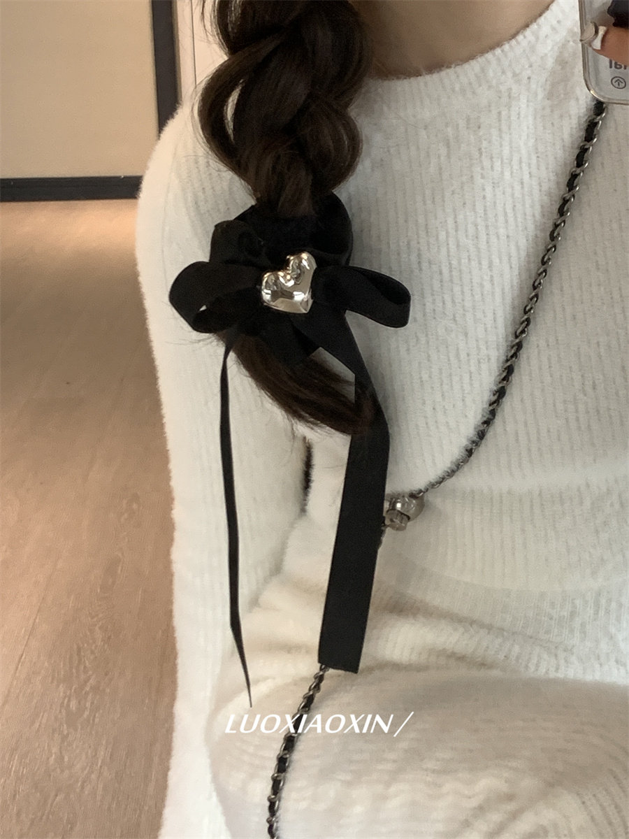 罗小辛 心动慵懒风低马尾法式爱心长飘带大肠发圈vintage发绳发饰