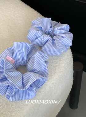 罗小辛/冰条蓝色~miu系高品质芭蕾风韩系ins条纹大肠发圈头绳发饰