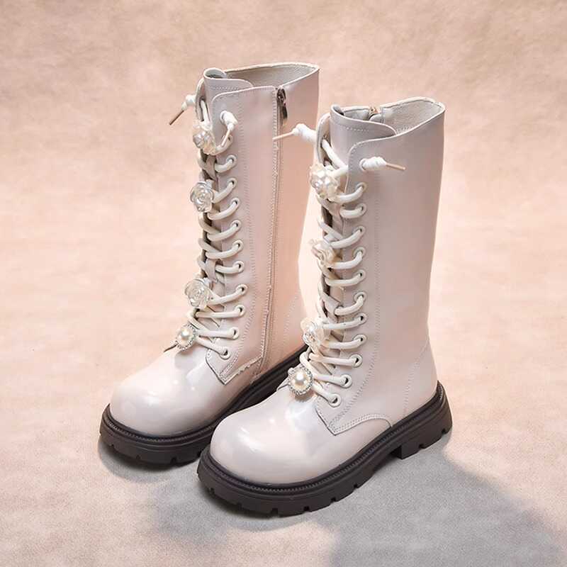 女童长筒白色冬款加绒靴儿童公主