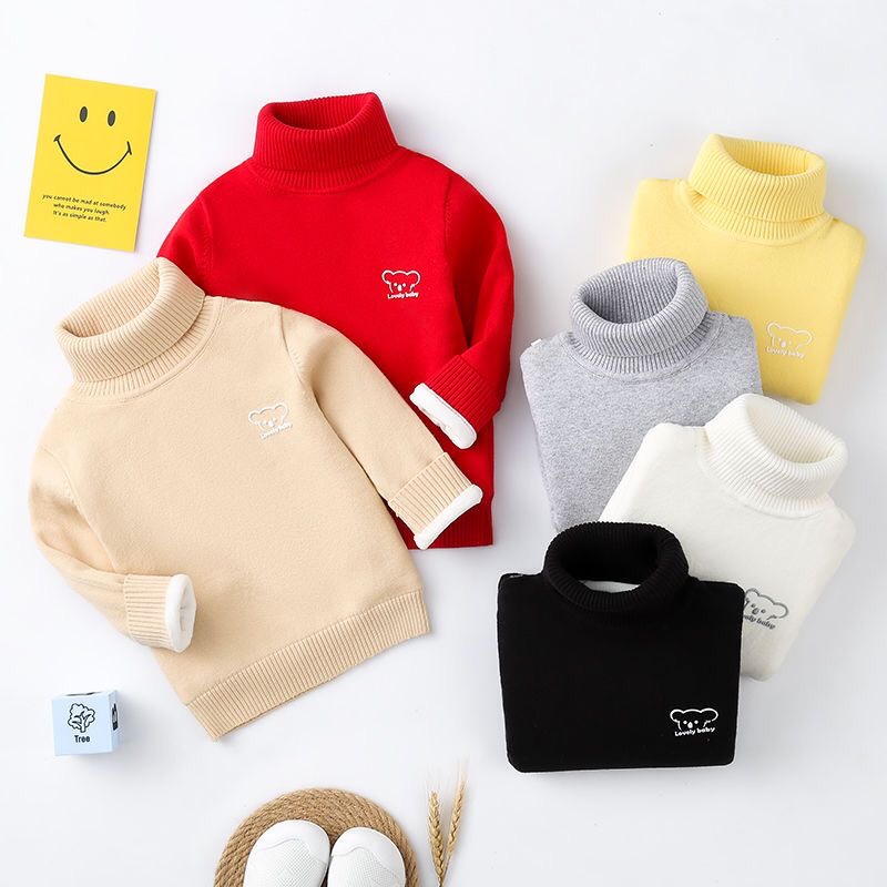 男童毛衣中大童女童秋冬款宝宝套头百搭针织衫加绒加厚高领打底衫