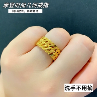 新款越南沙金大麻花镀金戒指女情侣戒指活口闭口指环男士久不掉色