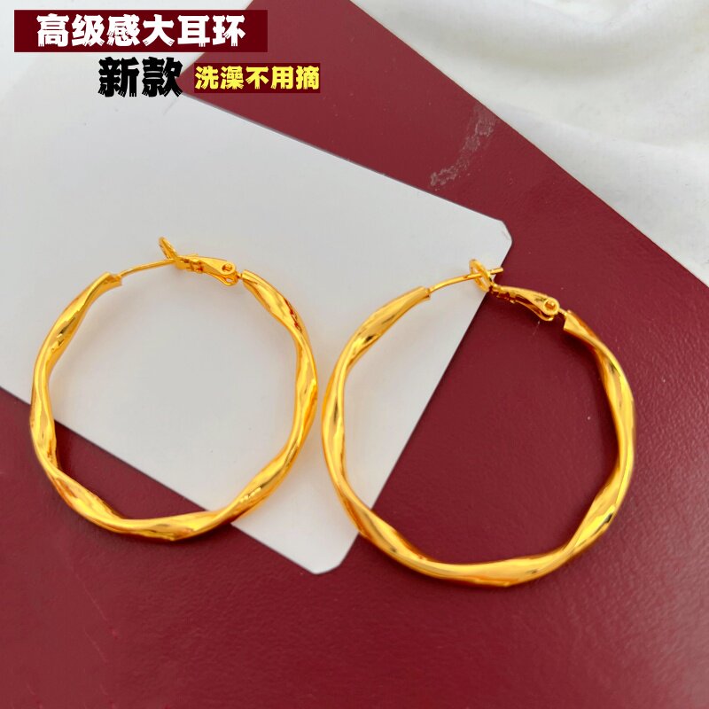 越南沙金圆圈耳环铜镀金不掉色