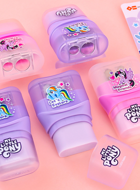 一正小马宝莉旋转双孔削笔刀YZ5937卡通创意学生用双孔带橡皮笔刨