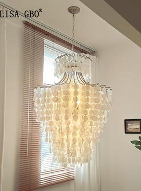 爱丽莎Verpan法式奶油中古贝壳吊灯餐厅复式高挑空loft楼梯客厅灯