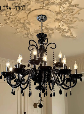 爱丽莎法式客厅吊灯复古黑色高级感欧式宫廷风蜡烛水晶烛台餐厅灯