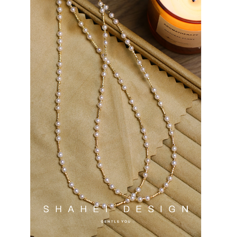 桂花酒酿4-5mm天然淡水AK珍珠项链锁骨链S925银气质百搭礼物女