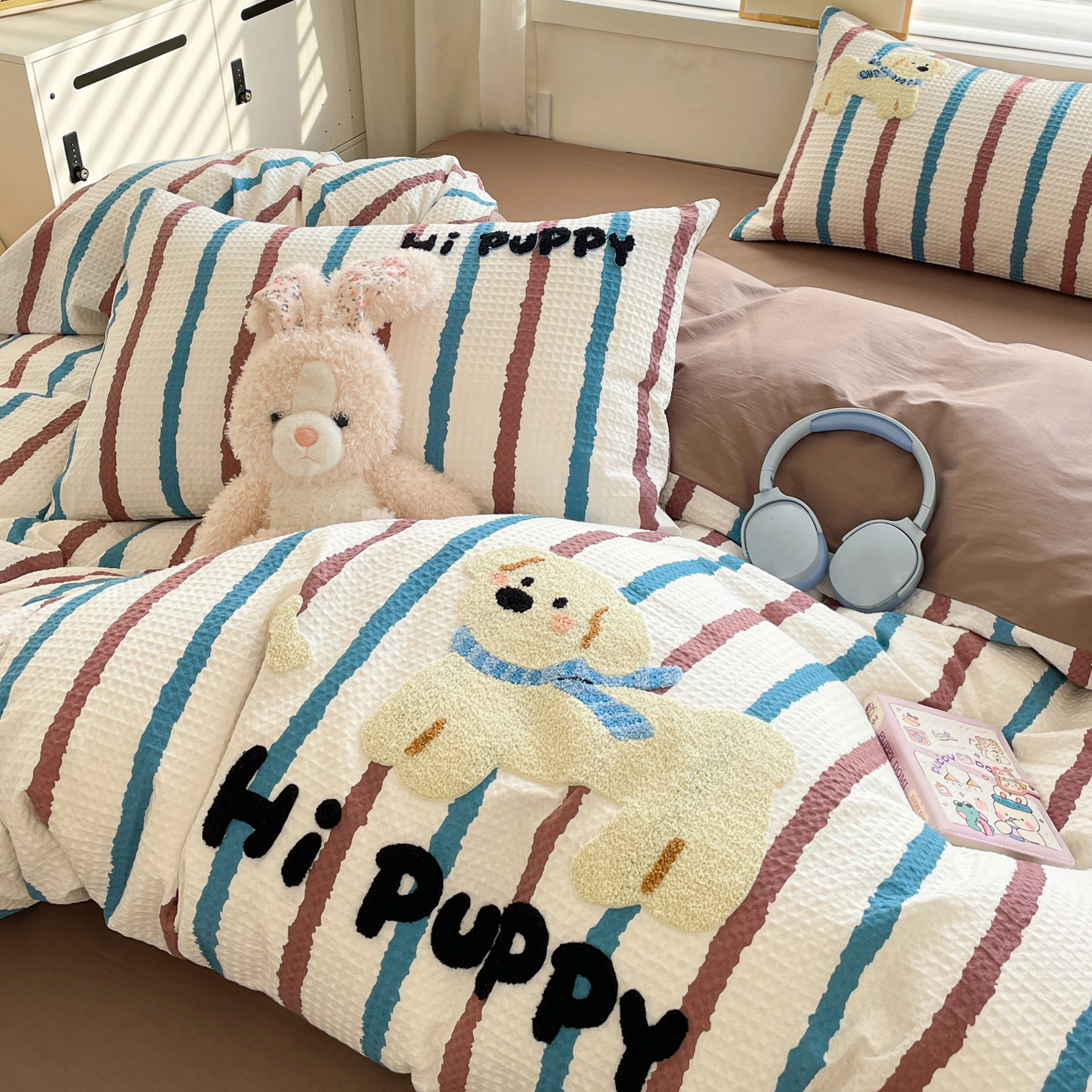 软乎乎超柔毛巾绣华夫格A类全棉水洗棉四件套100%纯棉被套三件套,床上用品,床品套件/四件套/多件套,淘宝优惠券,粉丝福利购,淘宝优惠卷