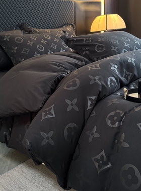 2026新款黑色四件套水洗棉磨毛床单被套床笠款男士高级感床上用品