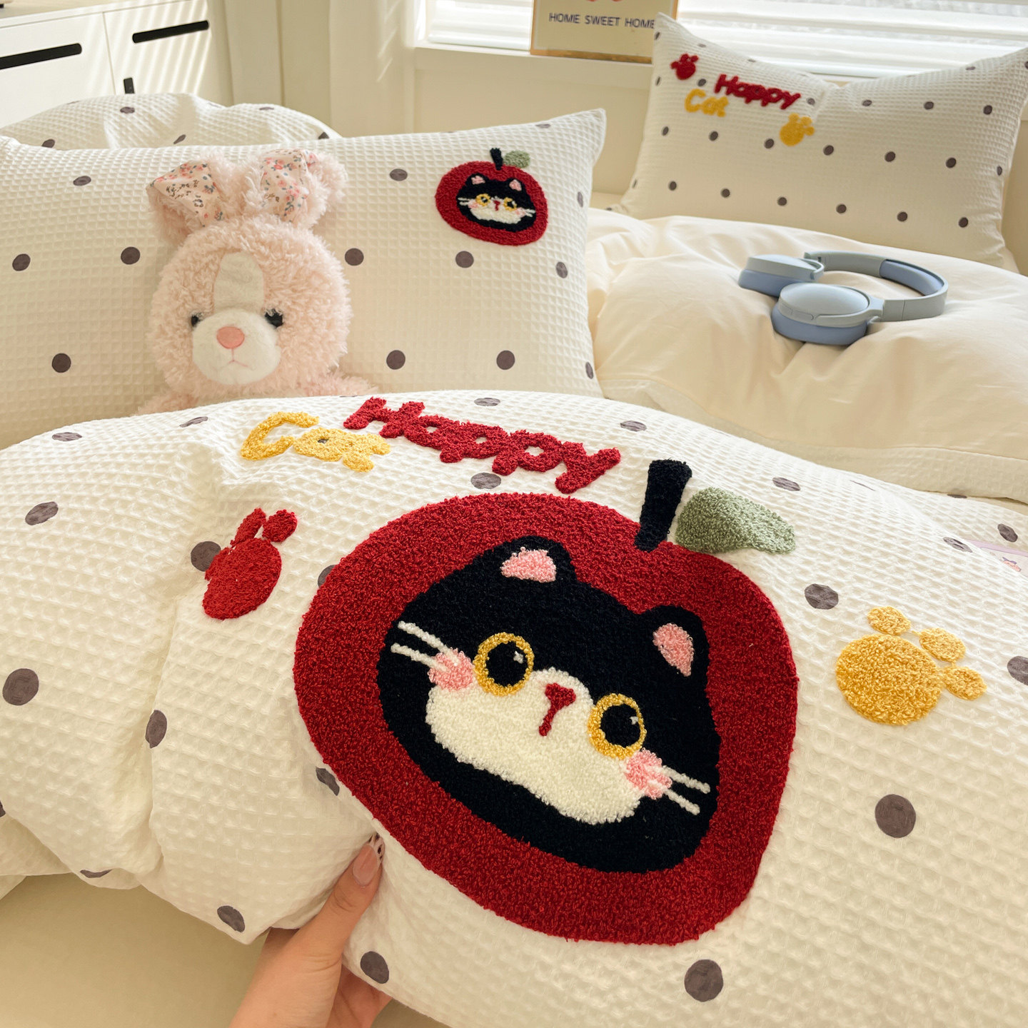 软乎乎超柔毛巾绣华夫格A类全棉水洗棉四件套100%纯棉被套三件套,床上用品,床品套件/四件套/多件套,淘宝优惠券,粉丝福利购,淘宝优惠卷