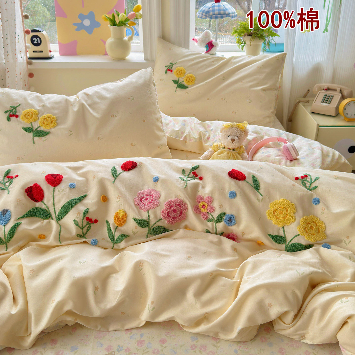 奶油芝士芳草集全棉100%纯棉床品套件/四件套/多