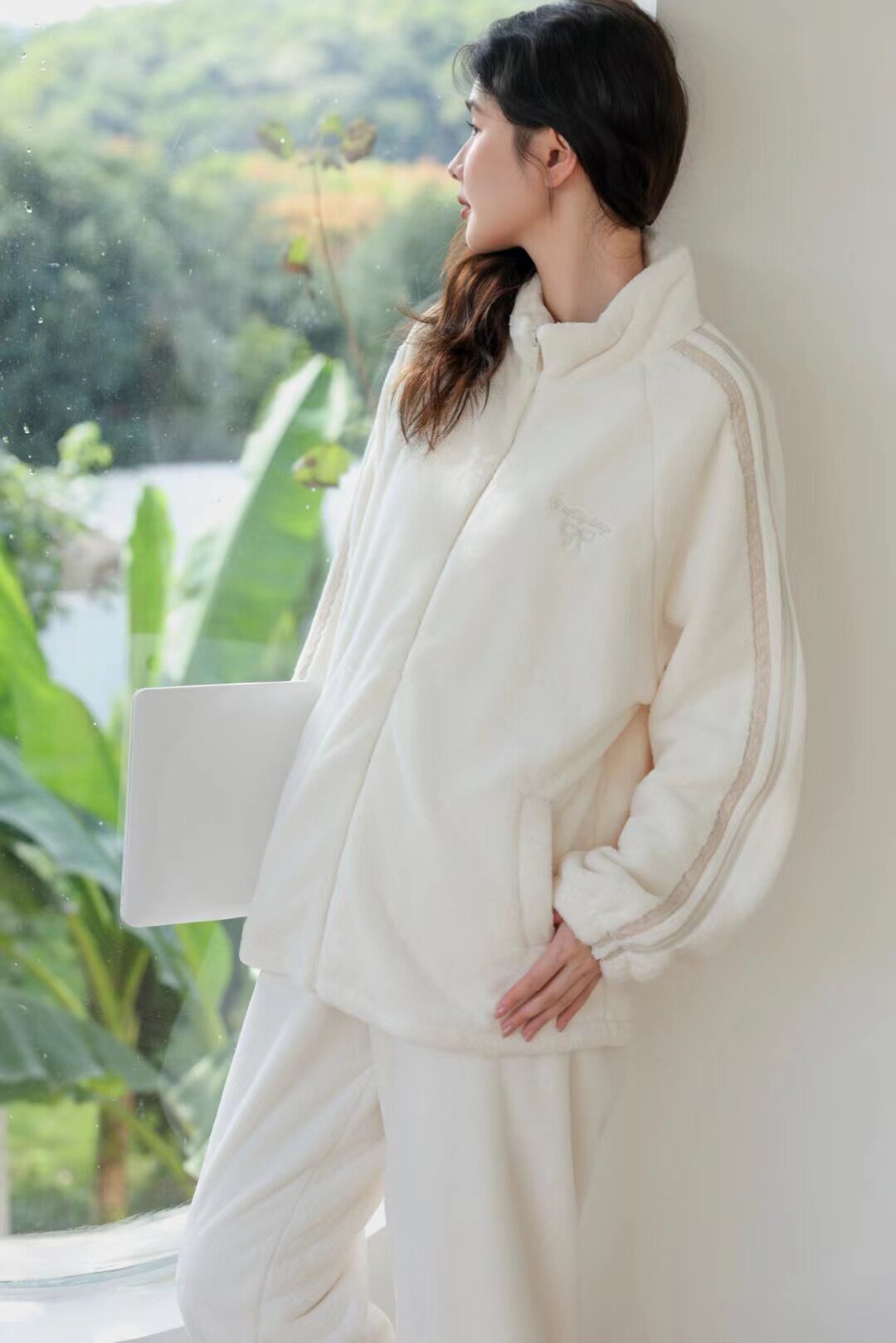 宅公主睡衣女秋冬毛绒休闲外穿卫衣套装韩版拉链珊瑚绒家居服