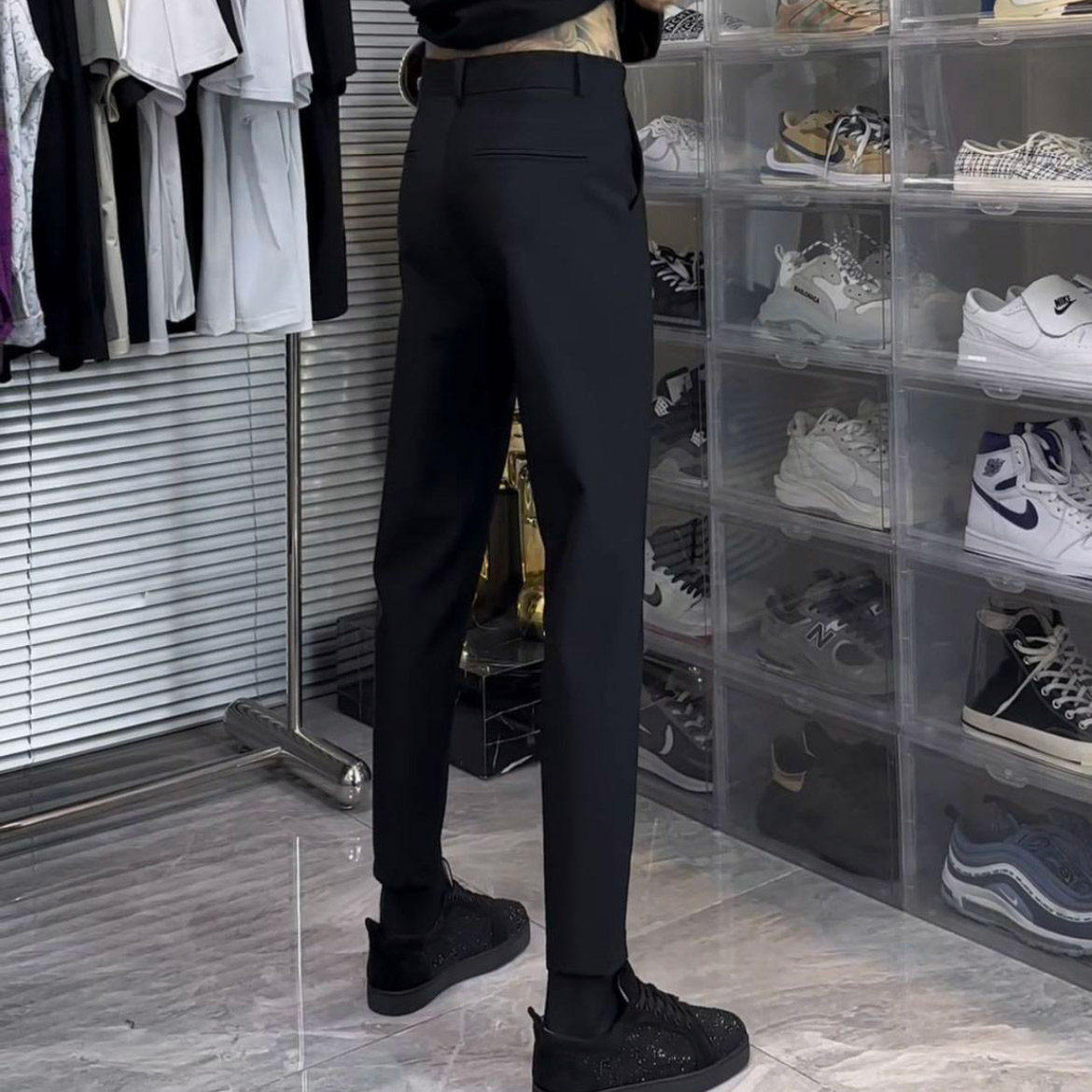 冬季新款精神小伙修身小西裤男小脚直筒休闲裤黑色商务净版九分裤,男装,休闲裤,淘宝优惠券,粉丝福利购,淘宝优惠卷