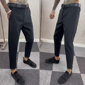 子男春季 小直筒百搭显瘦黑武士小脚裤 黑色九分休闲西裤 修身 男士 裤