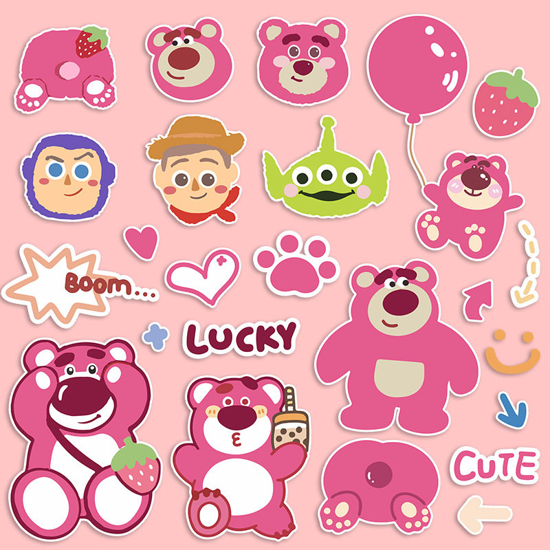 电动车车头贴纸可爱卡通小粉熊防水防晒电瓶摩托车划痕遮挡装饰贴