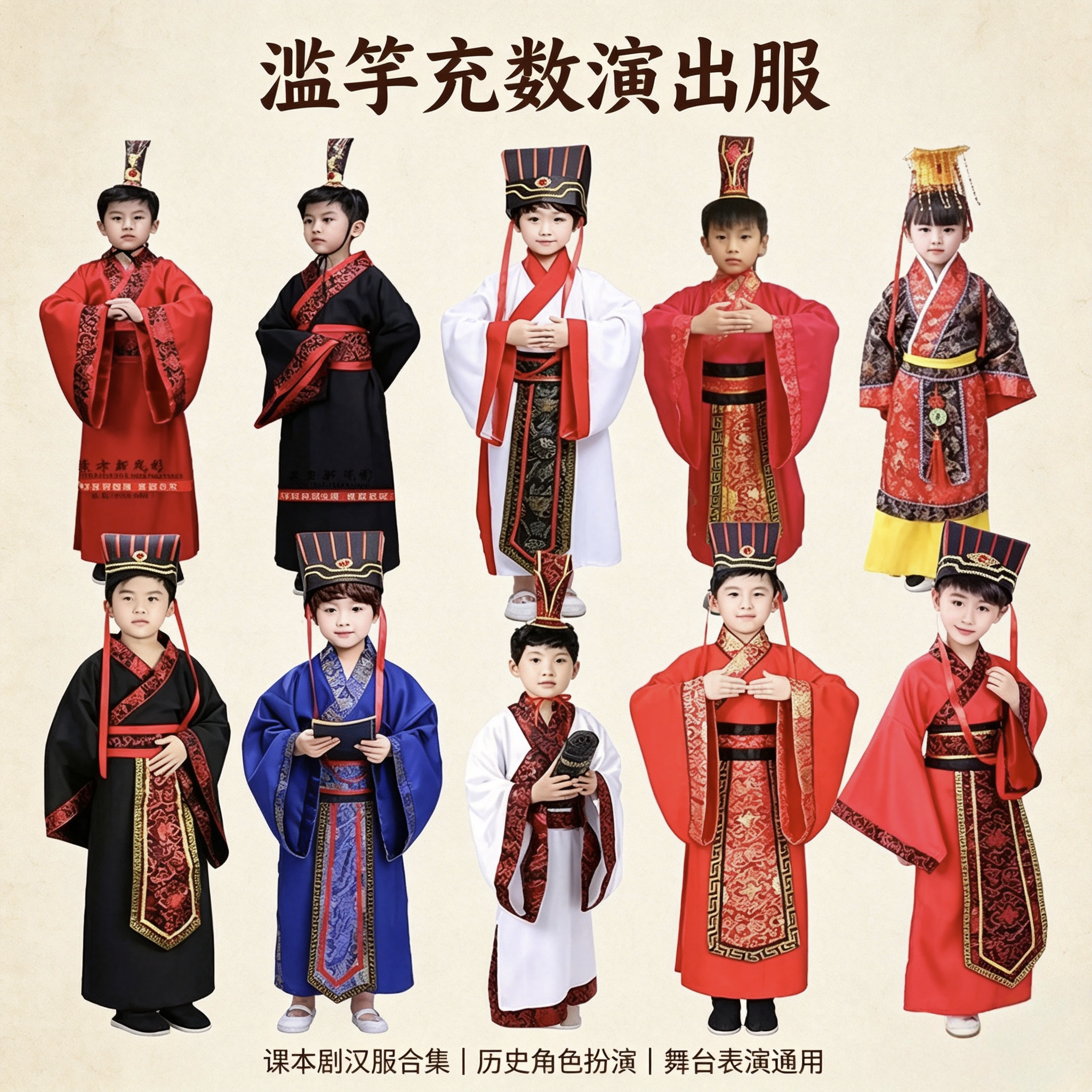 儿童古装汉服滥竽充数服装少儿秦汉皇帝秦王楚王课本话剧演出服饰图片