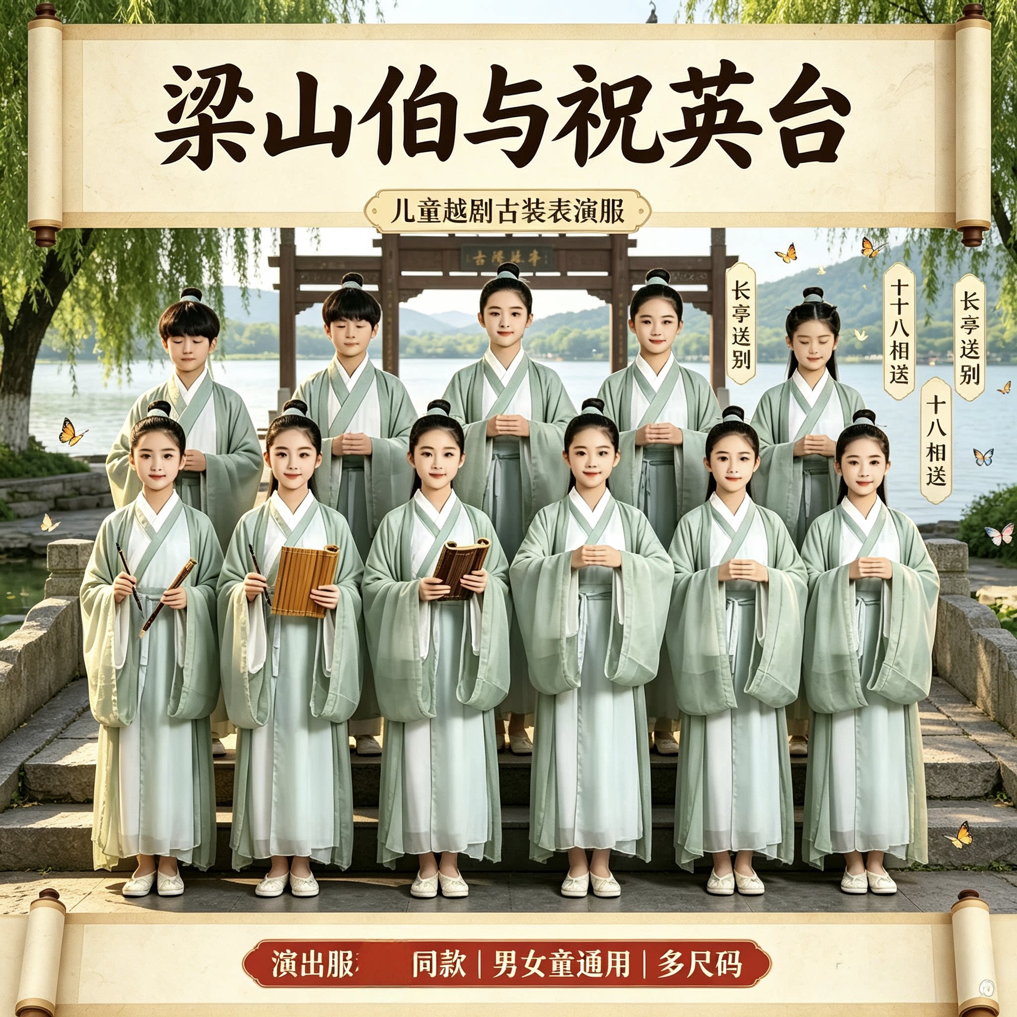 梁山伯与祝英台演出服儿童古装男童古诗词朗诵演出服国学班服校服