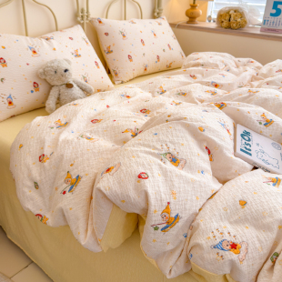 星星人泡泡双层纱纱泡芙棉四件套单被套学生宿舍双人床笠款 床品