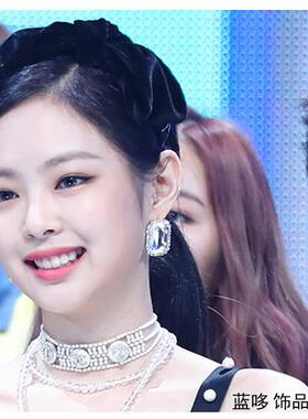 超闪方形jennie耳环blackpink夸张钻闪耳饰闪钻爆闪无耳洞耳夹女