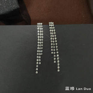 蓝哆 流苏耳环高级感轻奢显脸小带钻短款简约百搭银针无耳洞耳夹