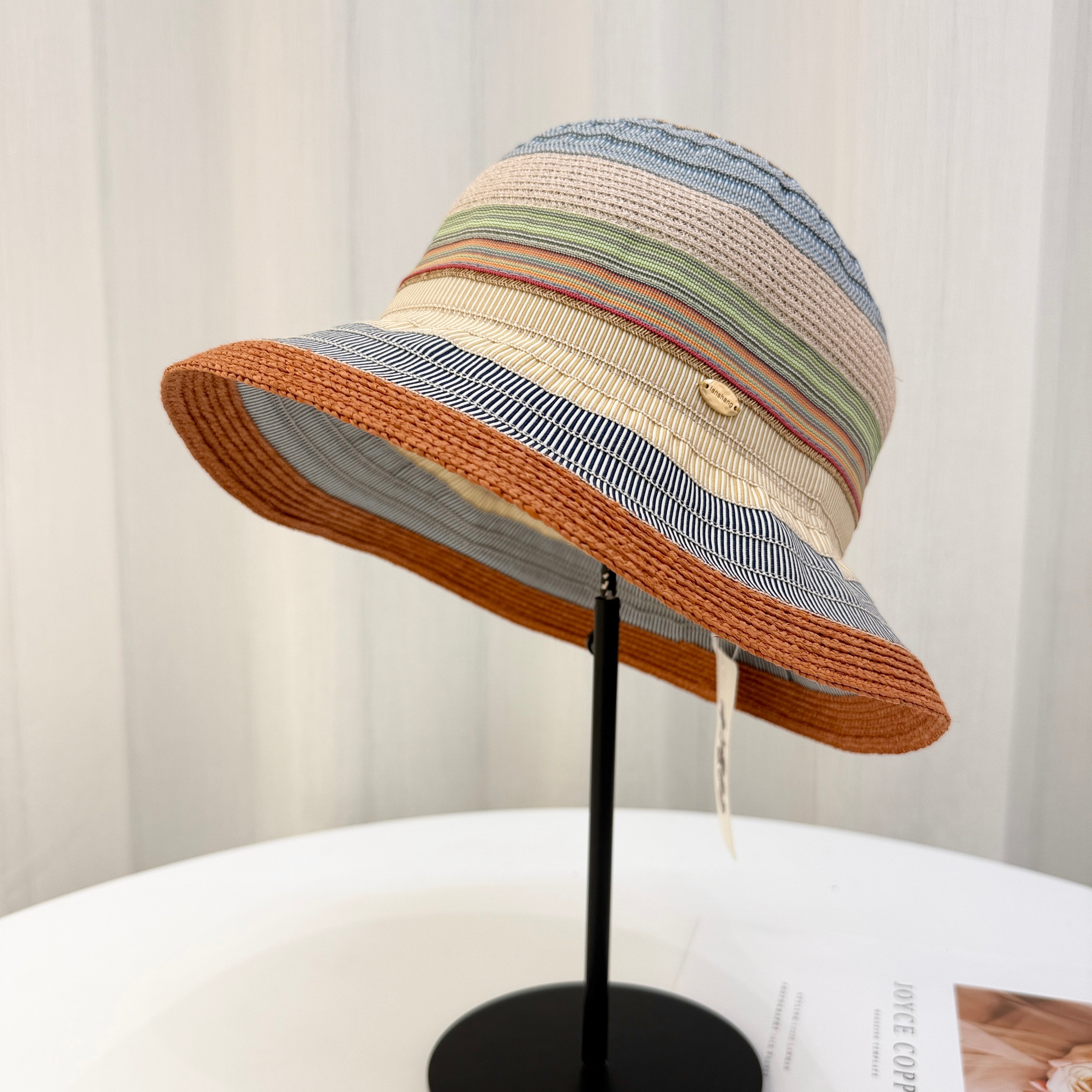 彩色条纹遮阳帽女士2026春夏新款出口日单防晒太阳帽时尚渔夫帽子