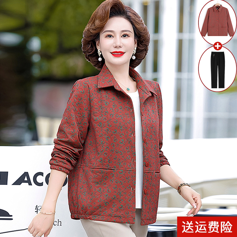 小个子妈妈春秋外套短款50岁妈妈碎花上衣洋气中老年人女春装夹克