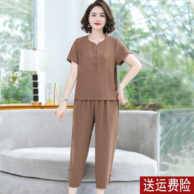 妈妈装夏装时尚短袖纯色两件套女