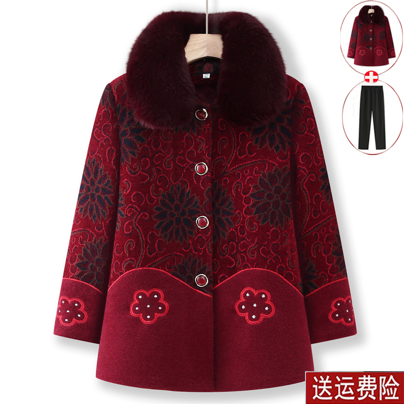 奶奶冬季时尚水貂绒保暖外套棉袄