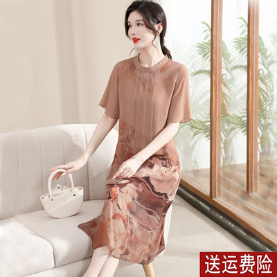 妈妈装夏装短袖连衣裙时尚雪纺女
