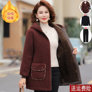 中年妈妈冬装加绒加厚颗粒绒棉衣大码中老年女秋冬羊羔绒棉袄外套
