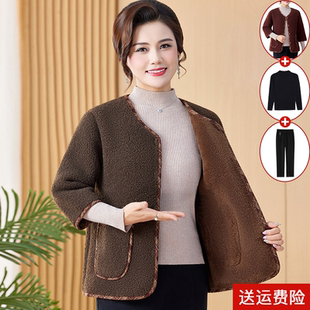 妈妈装短袖马甲秋冬季加绒加厚七分袖棉衣中老年女装半袖外套外穿