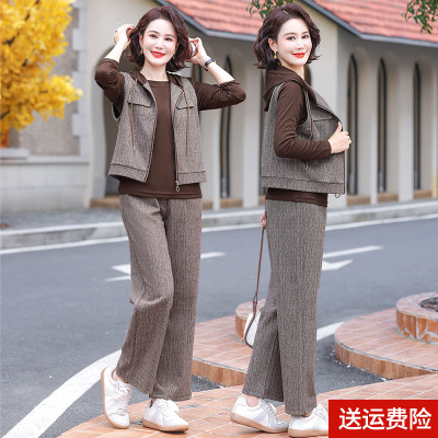妈妈装春秋时尚三件套运动服套装