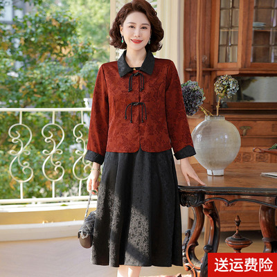 妈妈春秋装国风连衣裙子