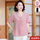 中老年夏季 雪纺短袖 两件套装 妈妈夏装 小衫 时尚 t恤女2025新款 薄款