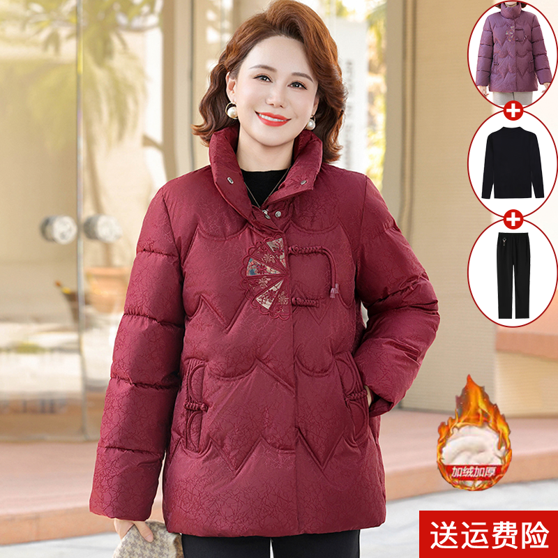 妈妈装冬季加绒加厚棉衣国风保暖