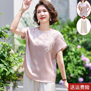 中年妈妈夏装套装时尚中老年女装夏季雪纺小衫新中式端庄大气上衣