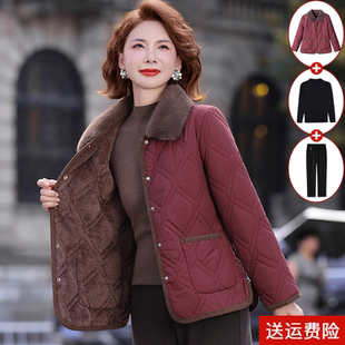 春秋小棉袄 小棉衣加绒保暖棉服外套洋气中老年女装 妈妈秋冬装 薄款