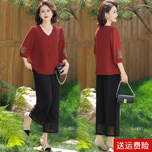 女洋气2025新款 套装 高贵婚礼服两件套平时可穿 妈妈夏装 喜婆婆小衫